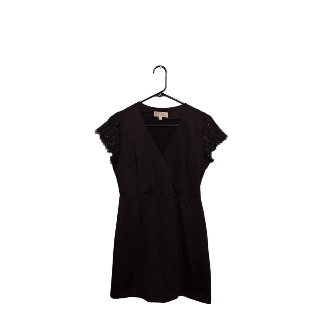 Y2K Whimsigoth Black Dress Sz 4 Wrap Babydoll Milkmaid Coquette Witchy Lace LBD
